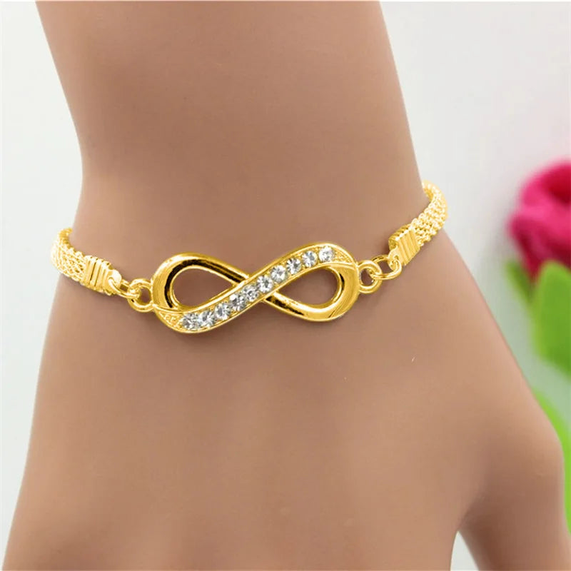 Vintage Infinity Heart Crystal Rhinestone Bracelet Set For Women'S Female Gold Color Metal Adjustable Bracelets Fashion Jewelry