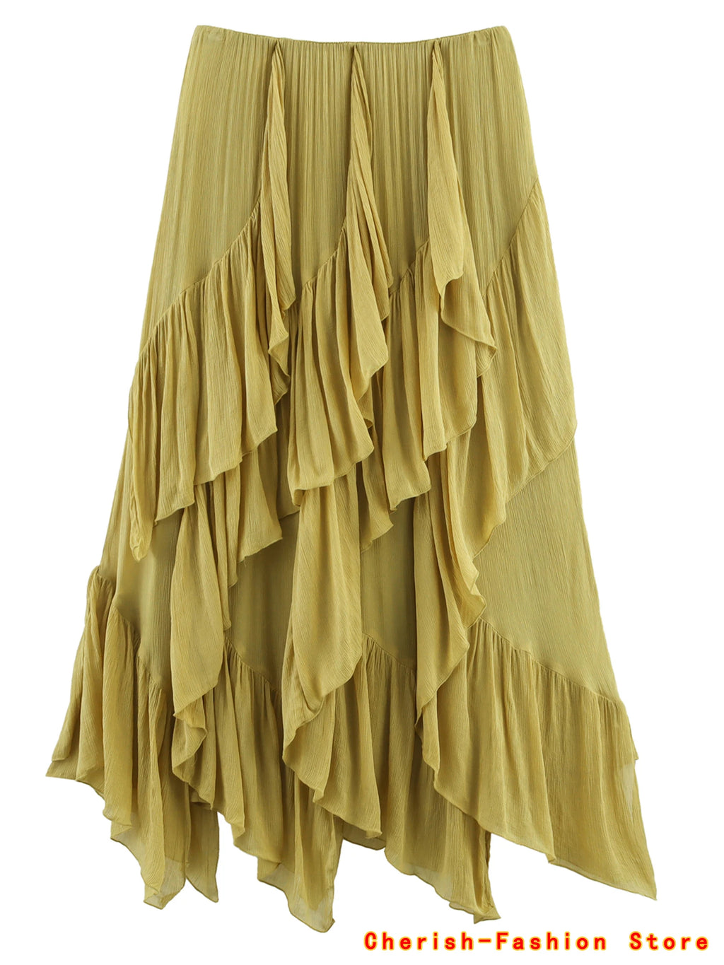 Topenomi Fairy Tierred Ruffled Skirt Women Summer Simple Solid Elastic Waist A-line Long SkirtsK Fashion Versatile Юбка