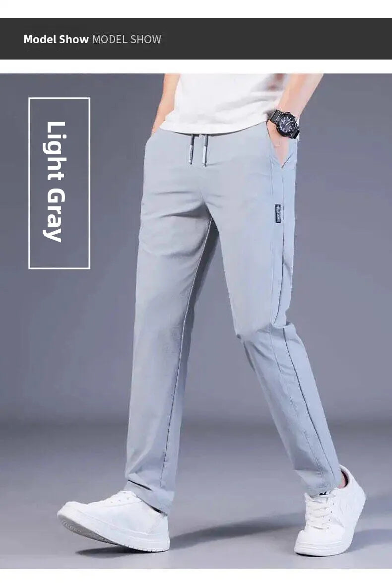 Summer Casual Ice Silk Pants Men's Trendy Large Size Long Trousers Korean Style Thin Straight Loose Sports Pants Quick Dry