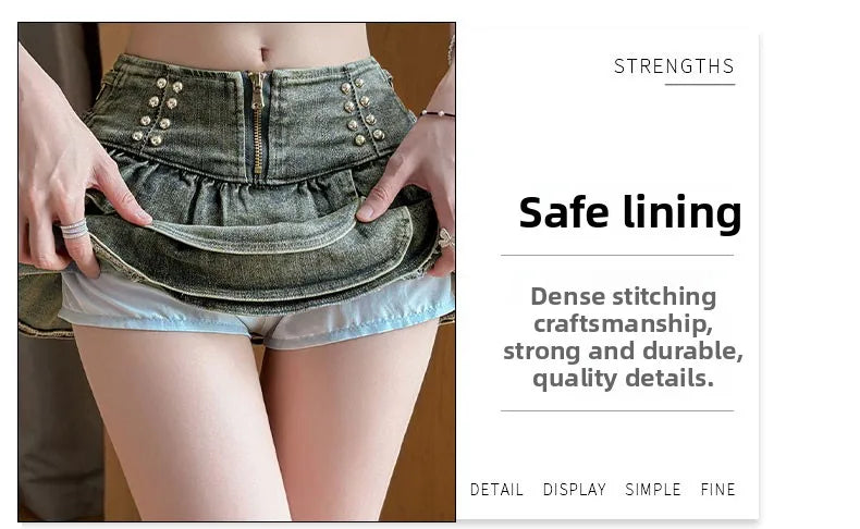 American Style Spicy Girl Design Elastic Denim Cake Short Skirt Women's Summer Pure Desire High Waist Slimming Pleated  S...