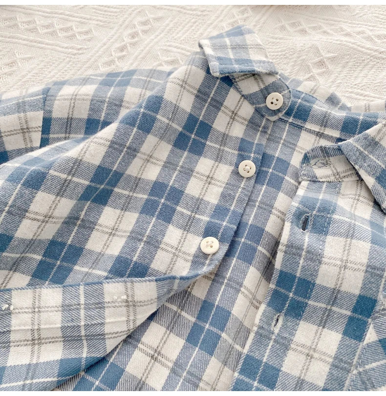 IENENS Kids Shirt Clothes Spring Thin Blouses Clothing Infant Boy Plaid Cotton Tops 1 2 3 4 Years Kids Long Sleeves Shirt
