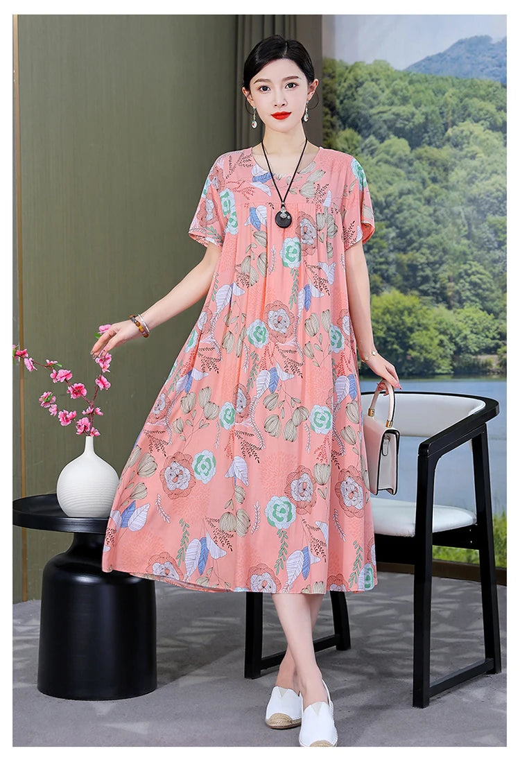 New Fashion Casual Summer Dress For Women Ladies O-Neck Print Short Sleeve Dress plus size Women Clothing