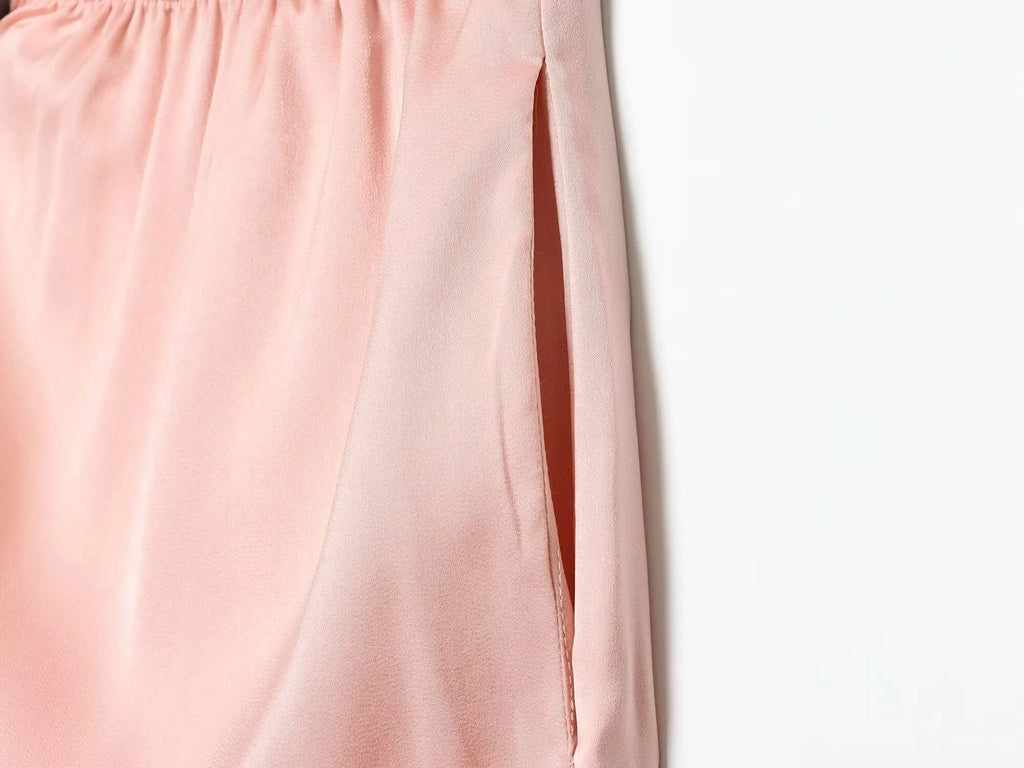 KONDALA Women's Wide Leg Pants - Casual Elastic Waist Trousers Pink