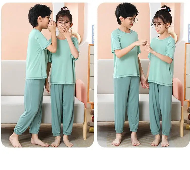 Summer Modal Cotton Girl Pajamas Set With Long Pants for Teens Boys Girls 6 8 12 14 Years Kids Children Clothes Child Boy Pijama