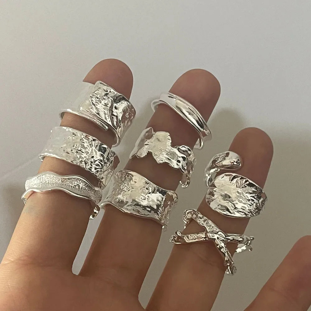 BF CLUB Silver Color Rings for Women Fashion Geometric Handmade Irregular Shinning Gold Ring Party Christmas Gift