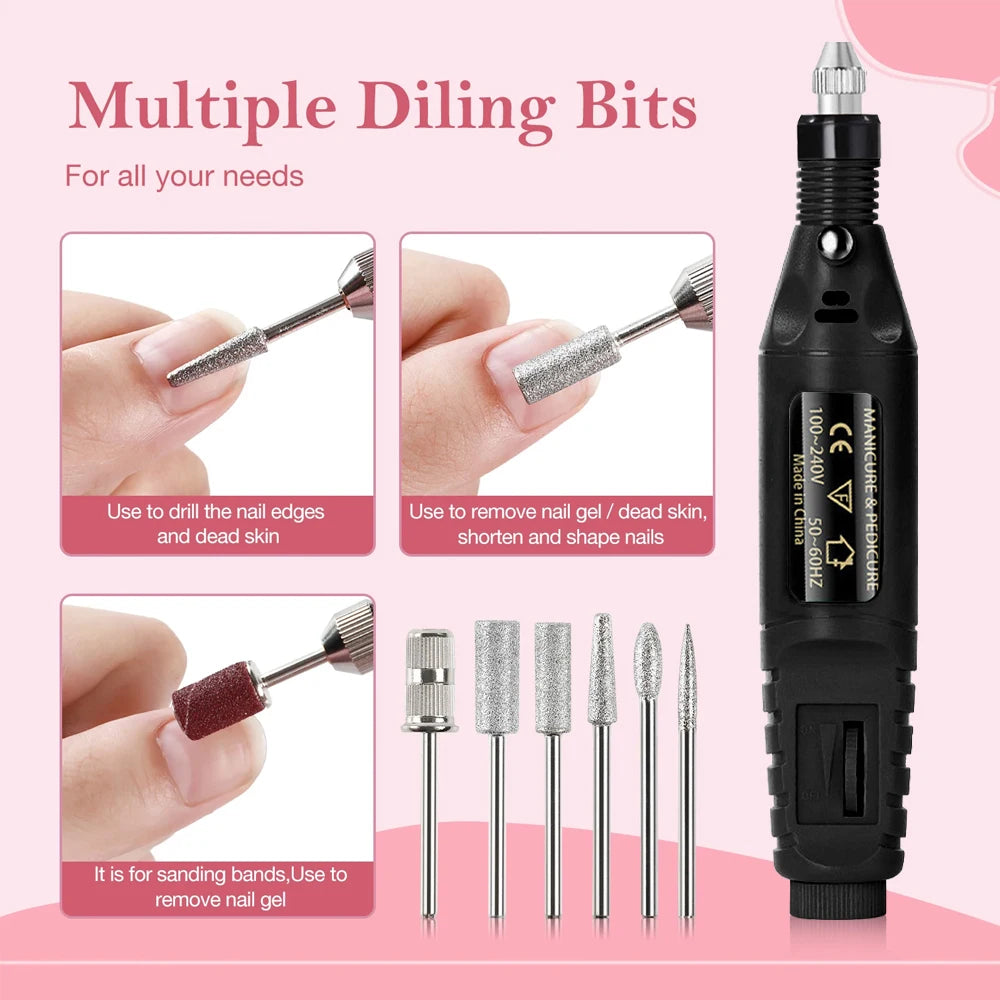 Electric Nail Sander Set Nail Drill Machine Grinding Equipment Milling Cutter For Manicure Pedicure Strong Polishing Tools