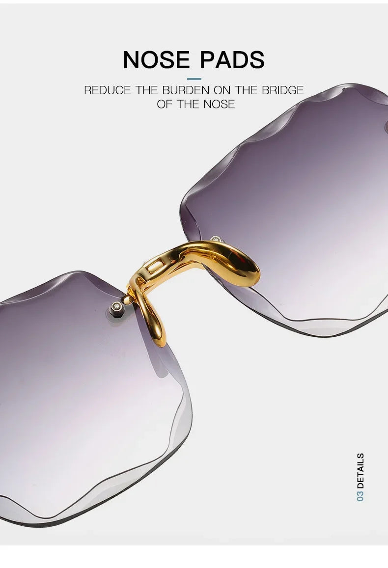 Square Rimless Sunglasses Women Luxury Brand Designer Summer Glasses Fashion Sun glasses For Men UV400 Shades Oculos