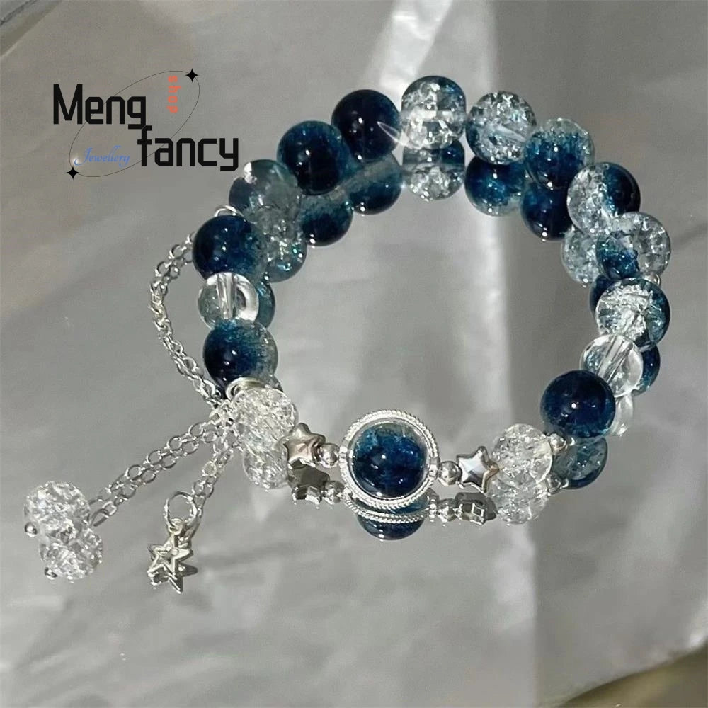 Natural Black Obsidian Black Hair Crystal Milky Way Bracelet Exquisite High-Grade Fashion Jewelry Sexy Young Girls Holiday Gifts