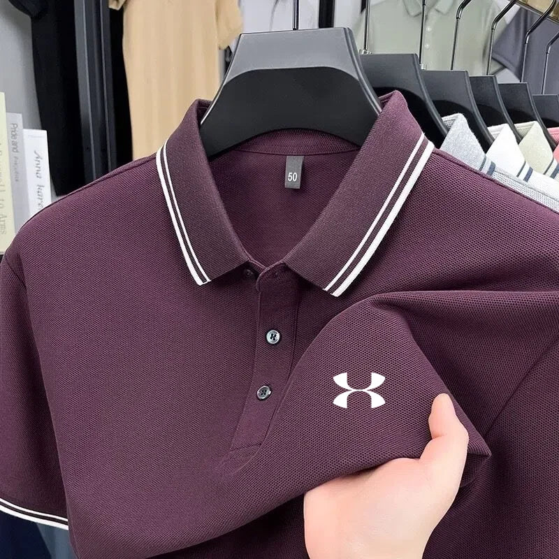 Men's Casual Short Sleeve Polo Shirt - 100% Cotton Striped Top