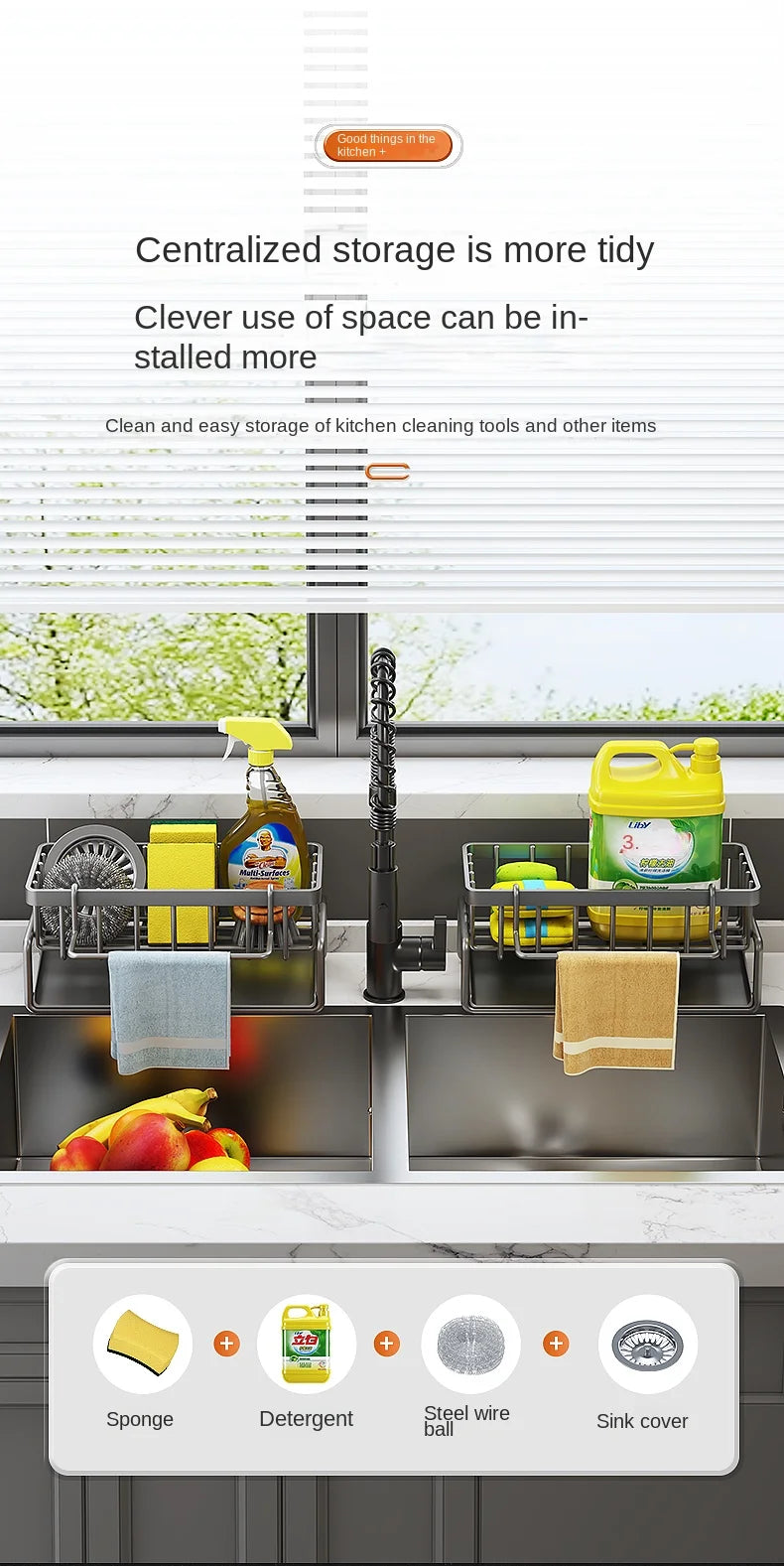 Estante de acero inoxidable para cocina, escurridor de esponjas, escurridor de fregadero, artículos de lavado de platos, almacenamiento de paños de cocina, escurridor