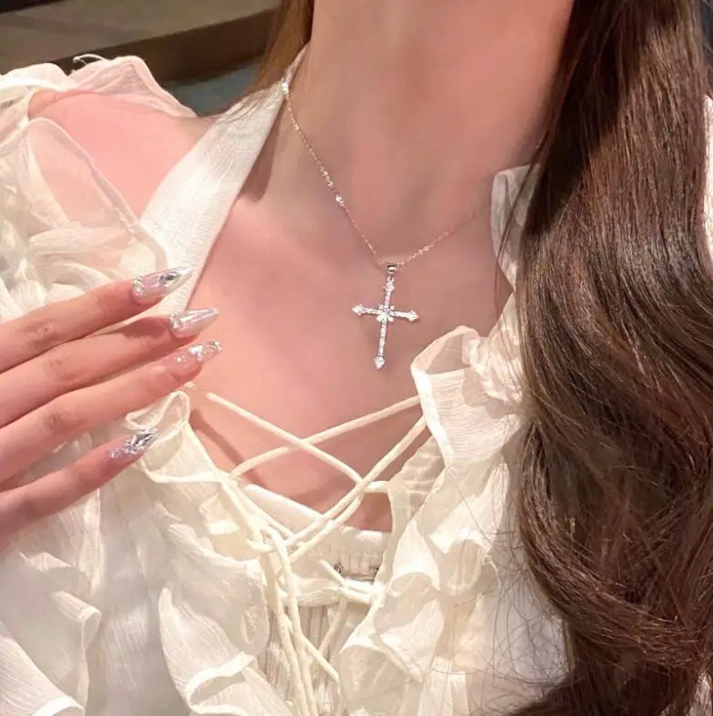 Real Moissanite Diamond Cross Pendant Necklace S925 Silver