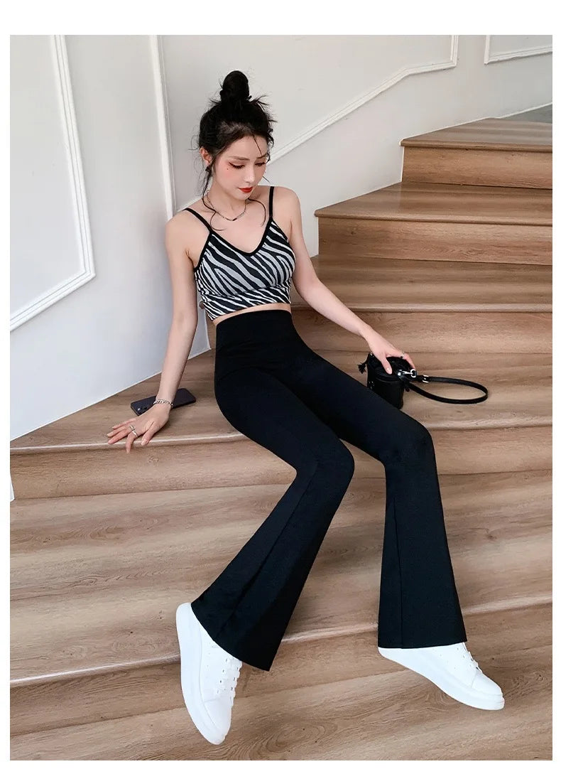 Women Bell Bottom Slim High Waist Solid Sexy Shark Flare Pants Fashion Casual Streetwear High Elastic Butt Lift Skinny Leggings
