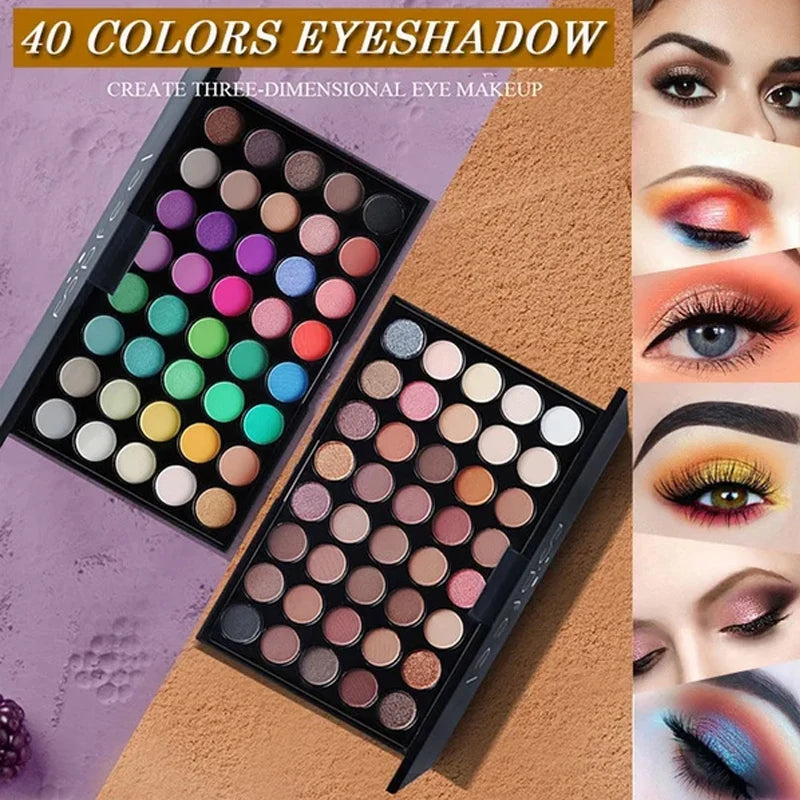 40 Colors Glitter Eyeshadow Palette Matte Waterproof Long Lasting Pressed Powder Cosmetics Kit Fashion Women'S Eye Makeup Palette