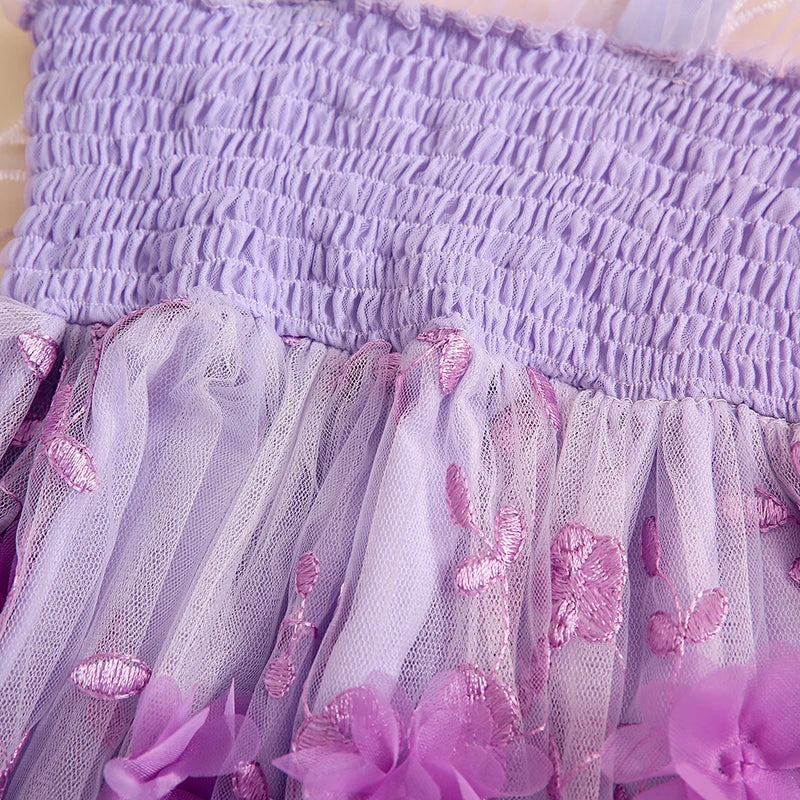 Toddler Baby Girls Birthday Party Sleeveless Dress Summer 3D Flowers Cute Tulle Princess A-Line Dress with Butterfly Wing
