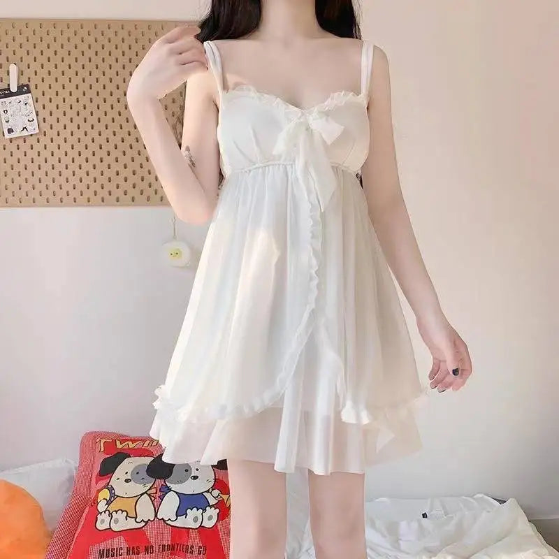 Sweet Court Style Lace Pajamas Women's Spring and Autumn Loose Korean Version Summer Suspender Pajamas Loungewear Two-piece Set