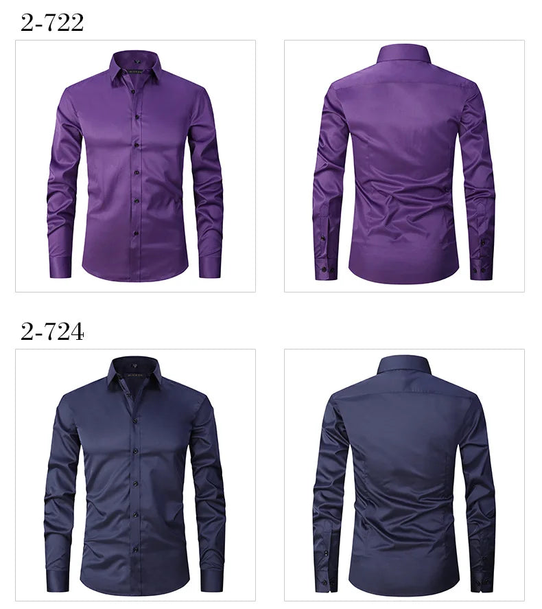 Men's Long Sleeved Slim Fit Elastic Shirt and Non Ironing Black Shirt Men's Solid Color Versatile Business Inch Men's Clothing