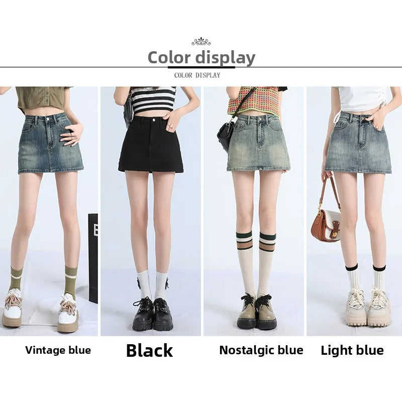 New Adult Thin Denim Skirt College Student High-waist Bodycon Shorts Women's Sexy Denim Skirt Girl's A-line Skirt Women's Shorts