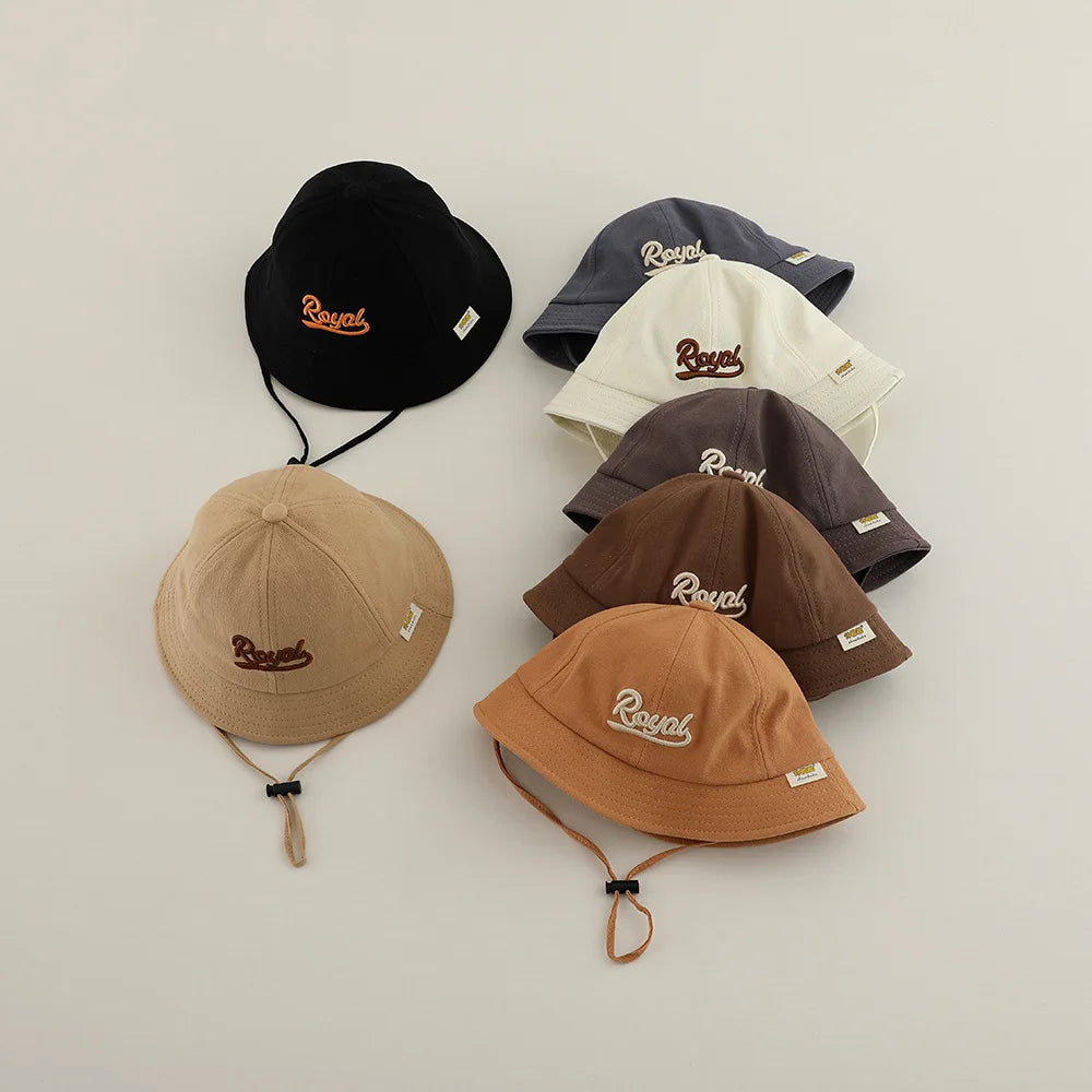 New Embroidered Letter Baby Bucket Hats Spring Sunhat Fishing Hat Sunshade Visor Boy Girl Outdoor Fashion Beach Cap For 6-24M