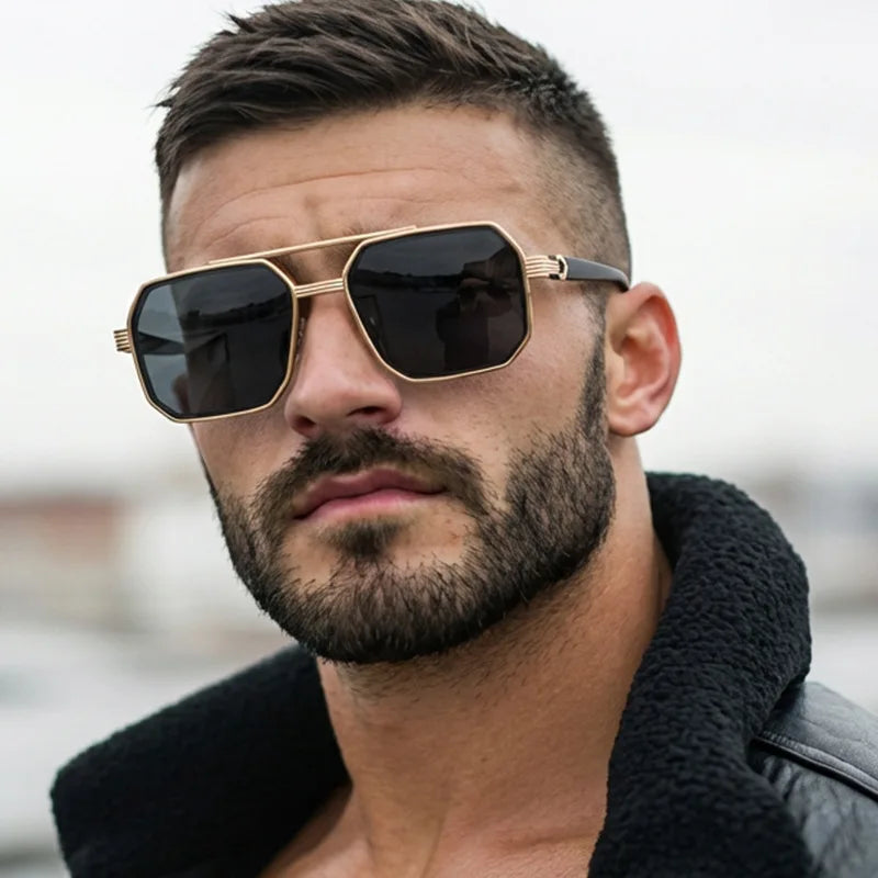 Hiking New Fashion Double Beam Polygonal Anti Light Glasses Retro Personalized Trendy Large Frame Eyewear European and American
