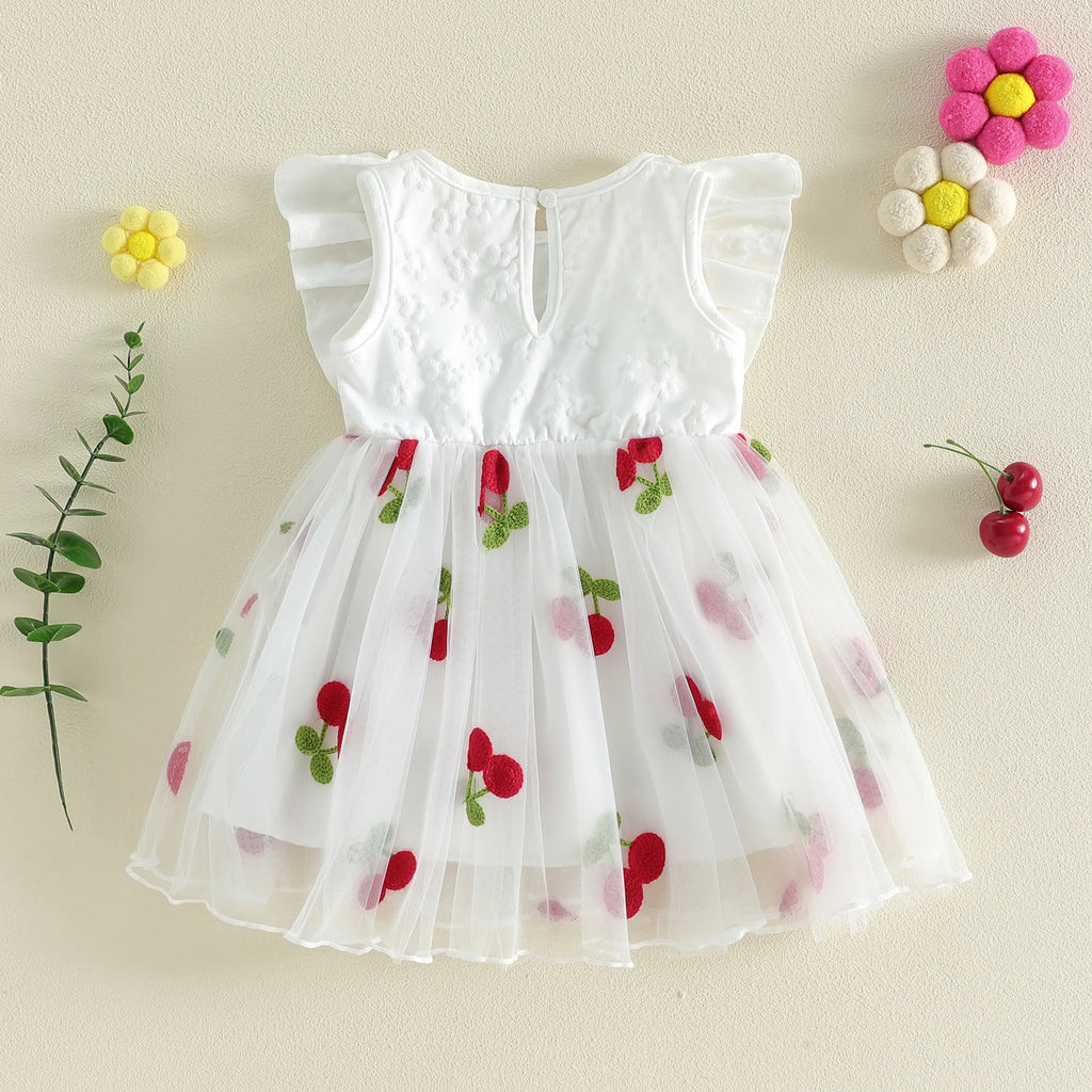 Citgeett Summer Toddler Girls Dress Embroidered Layered Tulle Bowknot Fly Sleeve Casual Dress Clothes