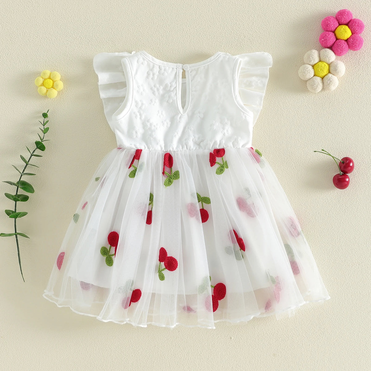 Citgeett Summer Toddler Girls Dress Embroidered Layered Tulle Bowknot Fly Sleeve Casual Dress Clothes