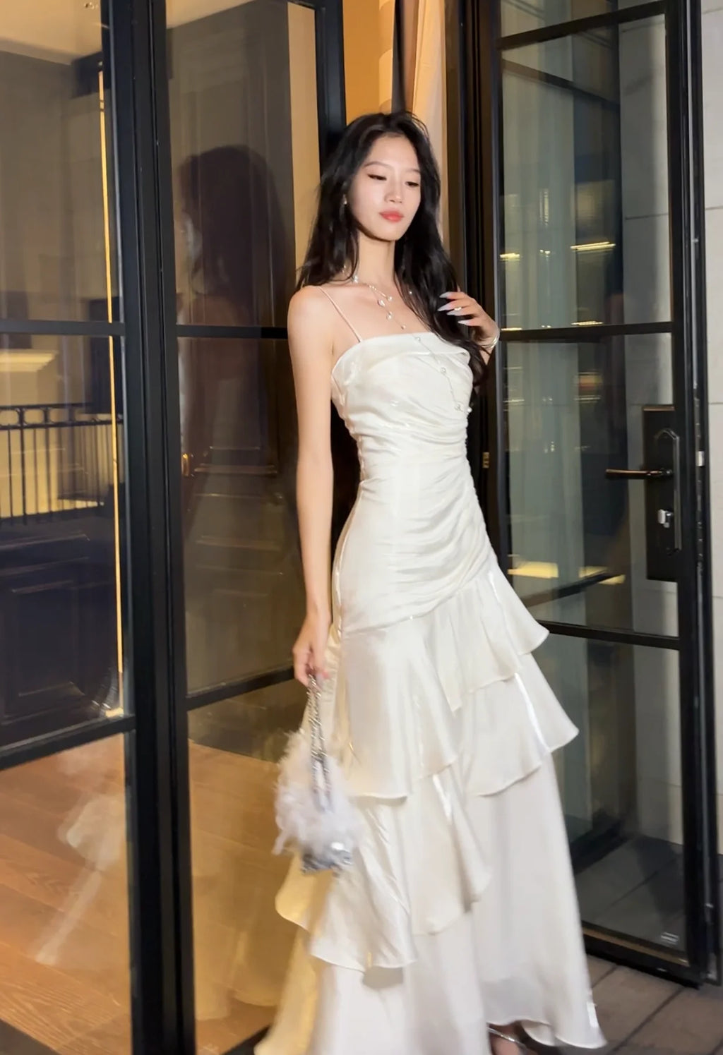 Women's Ruffles Elegant Romantic Spaghetti Straps Dresses Prom Gown Princess Graduation Party Sling DressFestival Formal Clothes
