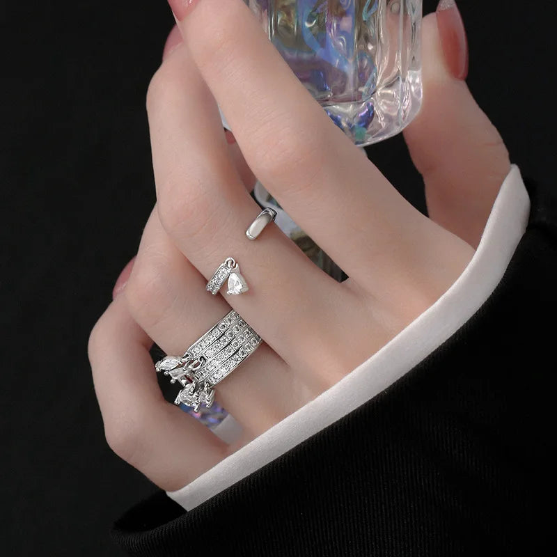 Xiyanike Niche Waterdrop Zircon Cuff Finger Rings For Women'S Girl Fashion New Jewelry Friend Wedding Anillos Mujer