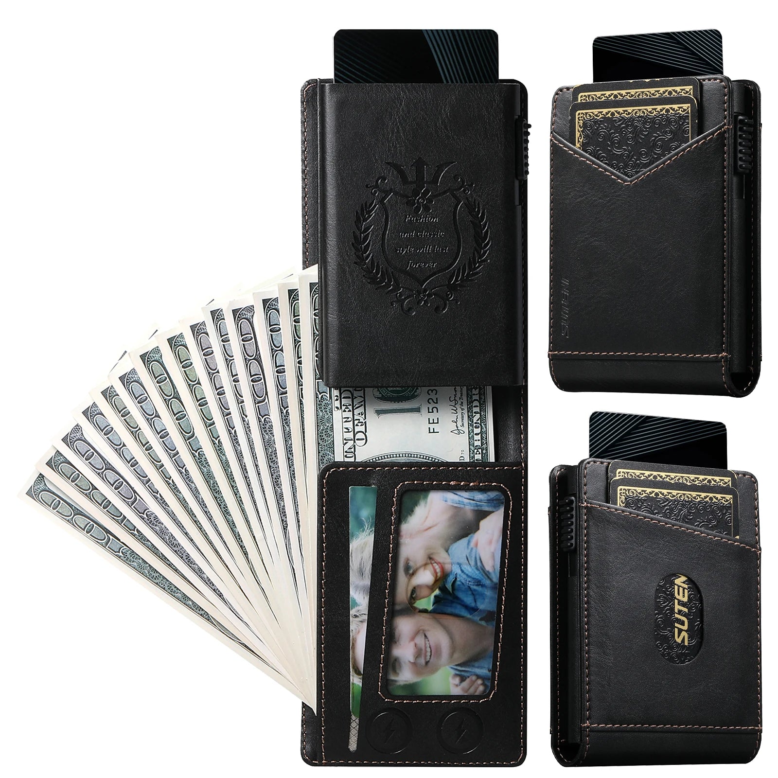 SUTENI Card Slot Wallet Flip Cover Faux Leather Card Box Pressing The Button Automatically Ejects The Card