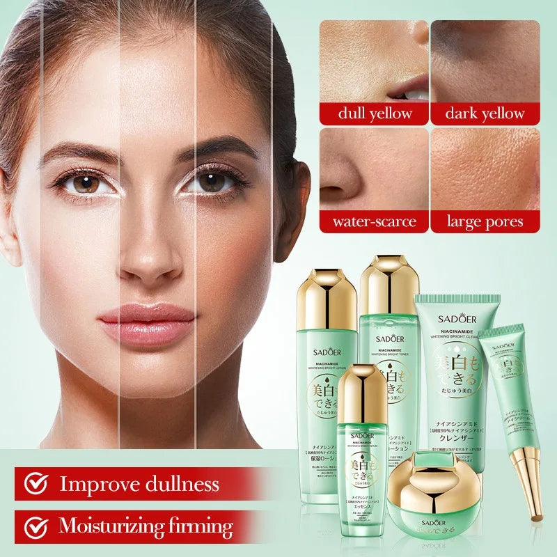 Niacinamide Whitening Skin Care Set Cleanser Toner Serum Eye Cream Face Cream Face Whitening Anti-Aging Wrinkle Skin Care
