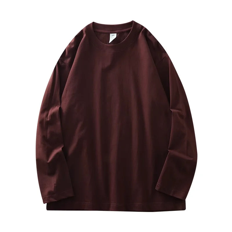 Dukeen Men Long Sleeve 260G Pure Cotton Crew Neck Undershirt For Everyday Casual Wear 11 Color Options