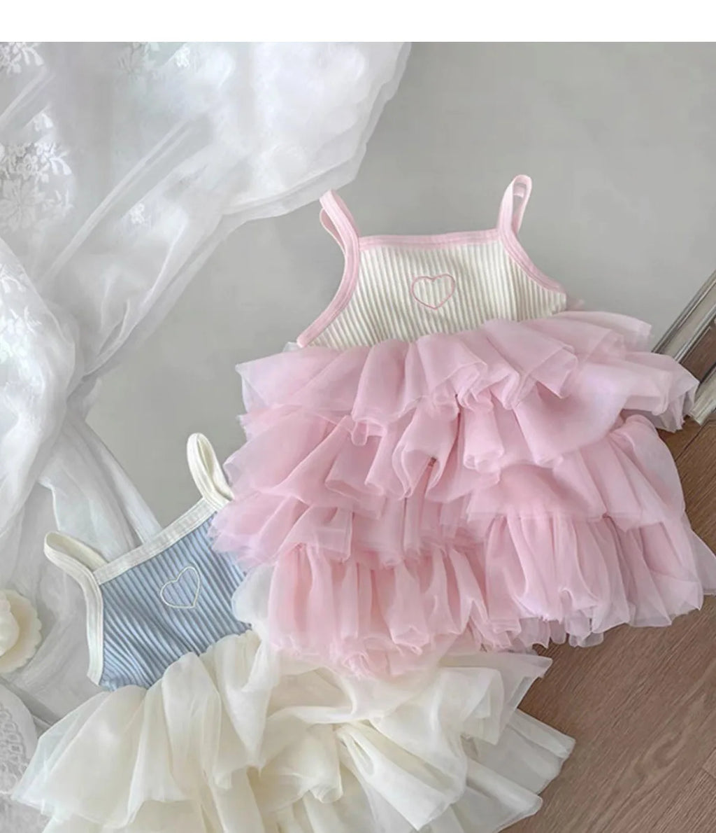 Summer new baby girl cake dress princess dress children's clothing suspender dress puff dress tide