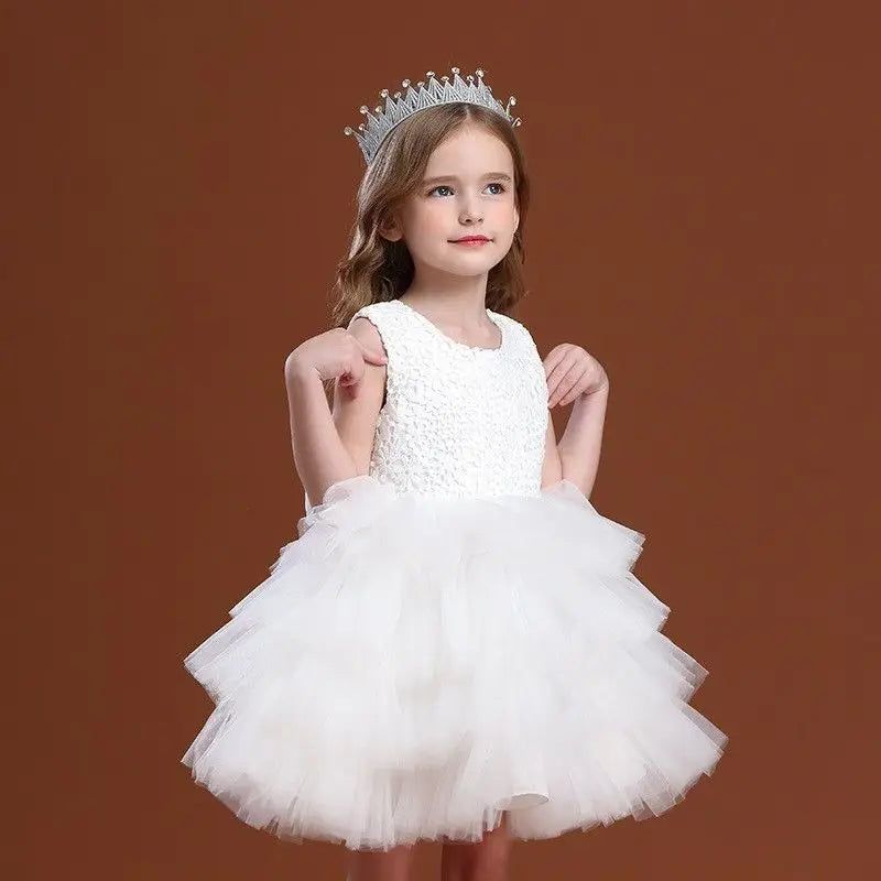 2026 Summer Kids Vest Dress Princess Tutu Skirt Performance Outfit Set Girls Sleeveless Dress