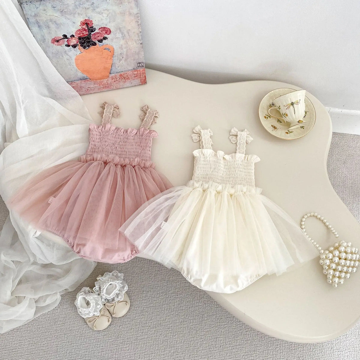Baby Girl Summer New Bow Strap Bag Fart Clothes Baby Hundred Day Banquet One Year Old Princess Mesh Dress Gift Dress