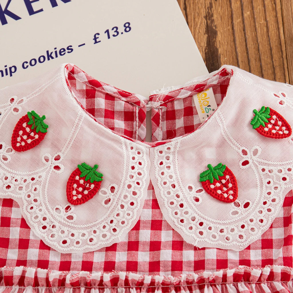 Summer New Baby Girl Plaid Dress Cute Red Strawberry Children'S Clothing (6 Months -3 Years Old)