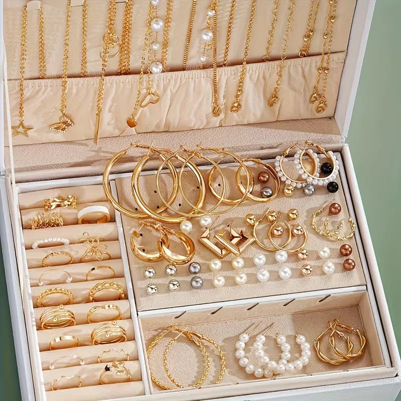 86 Pcs Fashion Jewelry Set For Women'S Pearl Alloy Earrings Necklaces Rings Bracelets Stackable Boho Jewelry Daily No Box