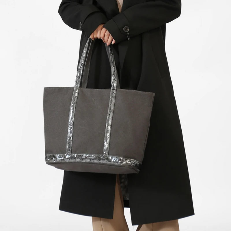 2025 Women's New Retro Shoulder Crossbody Bag Casual Handbag Canvas Shoulder Bag Sequin Large Capacity Tote Bag