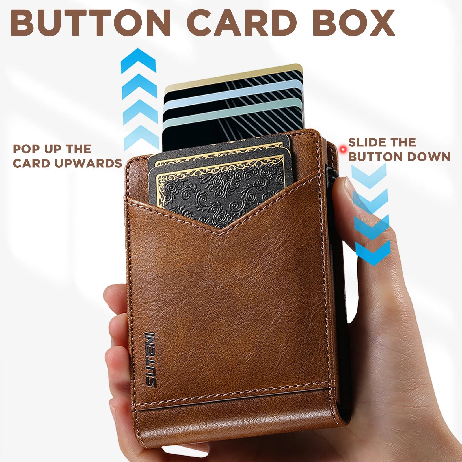 SUTENI Card Slot Wallet Flip Cover Faux Leather Card Box Pressing The Button Automatically Ejects The Card