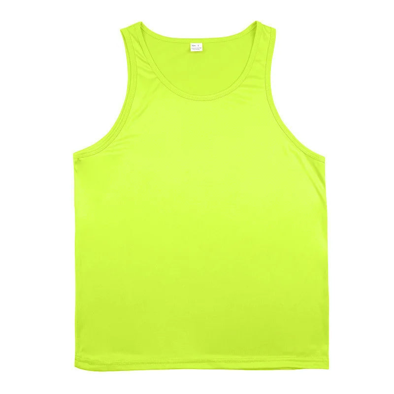 Men's Gym Sports Tank Top Muscle Aesthetic Dry Fast Workwear Polyester Fiber Summer Sport Fit Style Solid Color round Neck
