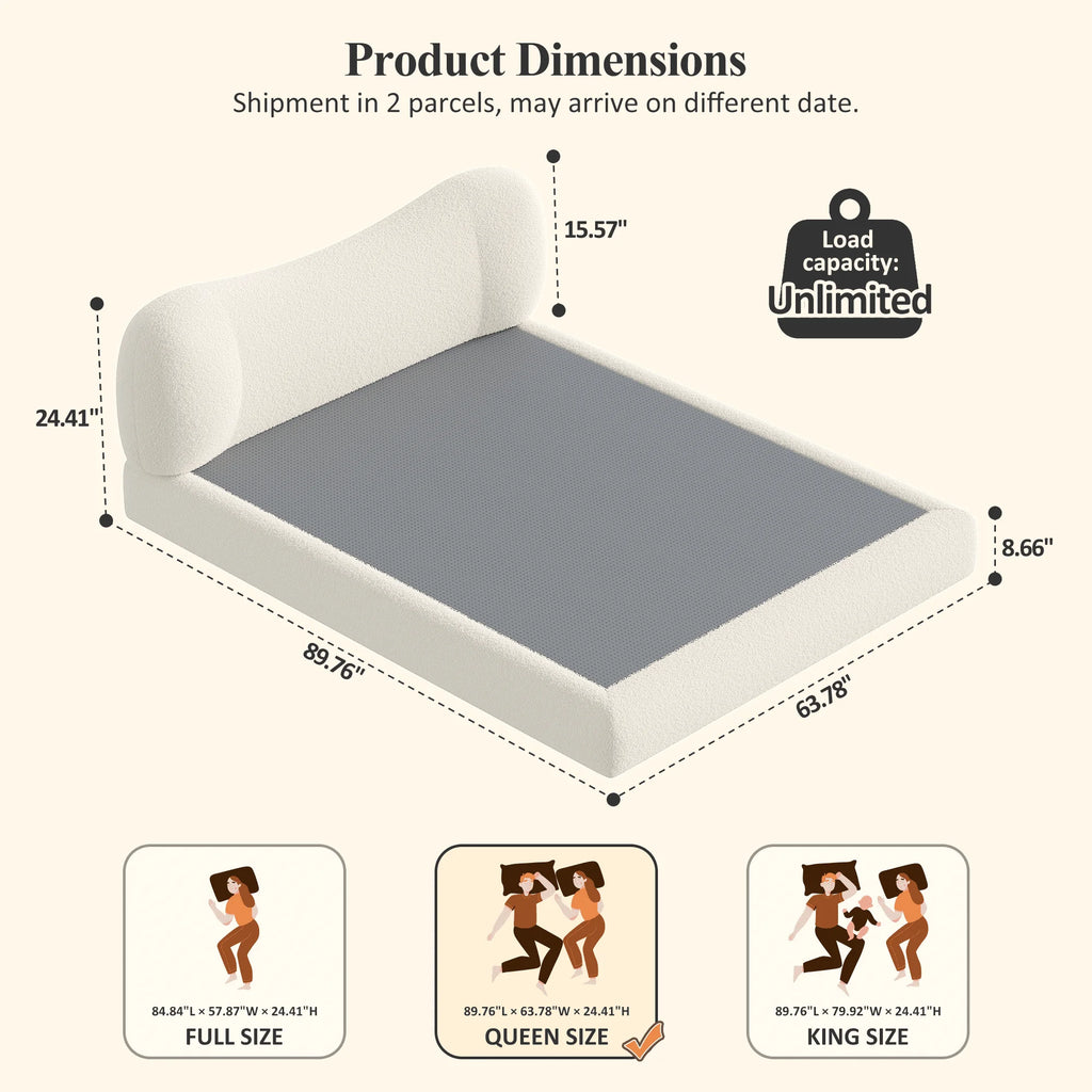 EnHomee Cloud Bed Frame with 5.9" Detachable Headboard, No Assembly Required Beds All-Foam Boneless, Noise-Free, No Box Spring Needed