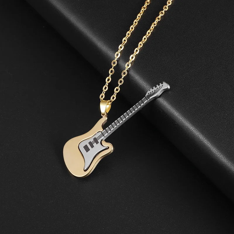 Punk Guitar Pendant Necklace for Men