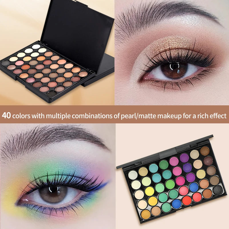 40 Colors Glitter Eyeshadow Palette Matte Waterproof Long Lasting Pressed Powder Cosmetics Kit Fashion Women'S Eye Makeup Palette