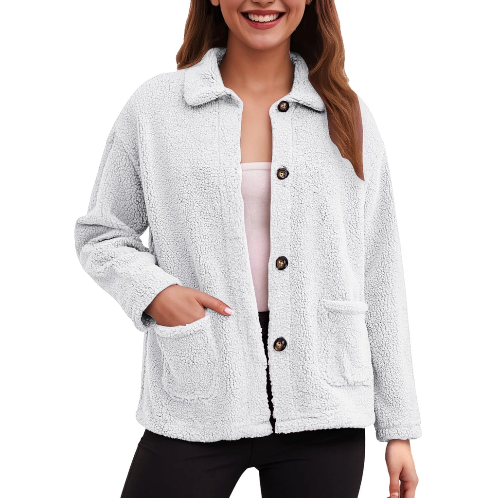 Warm Fleece Lamb Winter Womens Jackets New Casual Lapel Collar Single Breasted Plush Cardigan Coat For Women Casual Outerwear