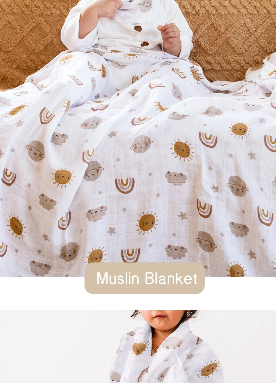 Elinfant Cute Soft Print Baby Towel Wrap 120x110cm Bamboo Cotton Baby Muslin Swaddle Blanket