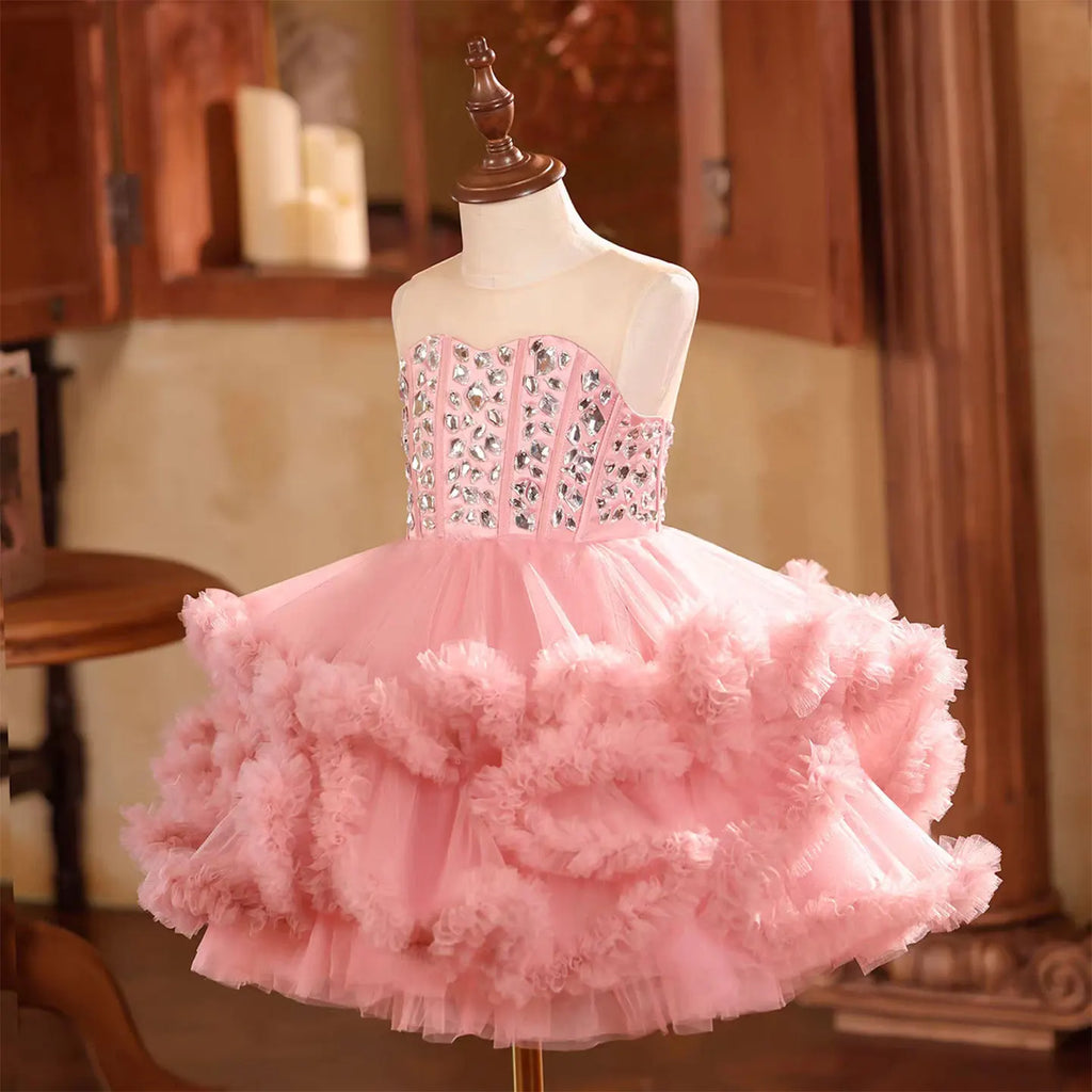 Dreamy Vow D218 Elegant Flower Girl Dress Tiered Beaded Princess Kids Fomal Gown for Wedding Birthday Festival Party Pageant