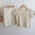 Summer T-shirt Sets Fashion Girls Short Sleeve Suits Kids Flower Printed Tops+Pants 2Pcs Children Casual Clothes Outfits