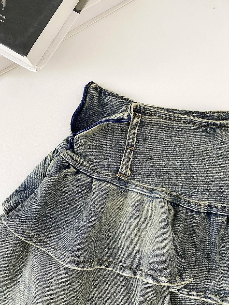 Low Waist Denim Skirt Women's Spring 2026 New Style Double Belt Anti-Light Short Skirt Casual High Waist Polyester Fiber