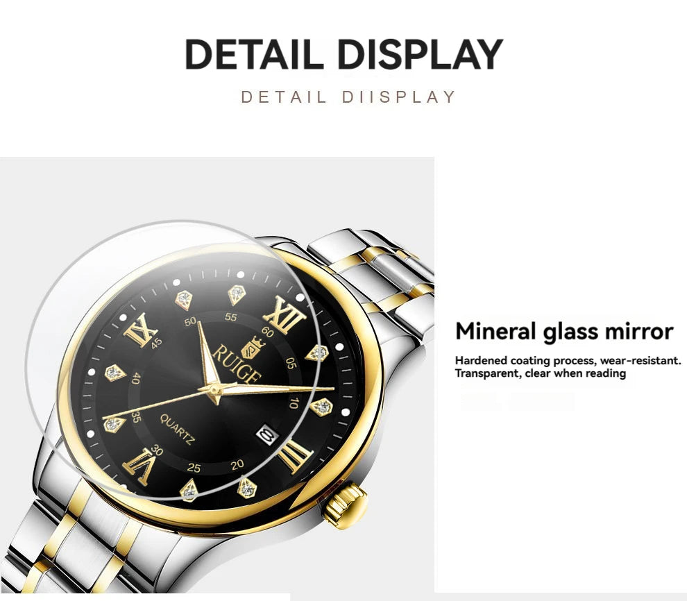 RUIGE Fashion Men's Watch Roman Scale Minimalist Men's Famous Watch Night Glow Waterproof Trendy Watch