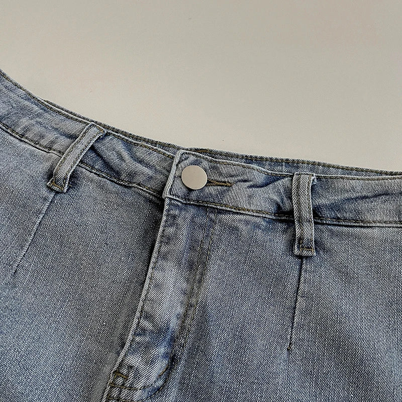 Personalized Asymmetrical Pleated Blue Denim Skirt High Waist Lining A-line Short Skirt Summer Fashion Hotsweet Women's Clothing
