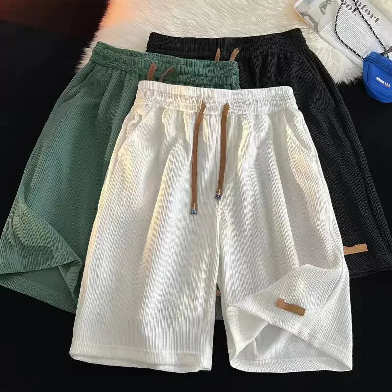 Ice Silk Casual Loose Fit Five Inch mid Waist Shorts Lightweight Summer Beachwear Four Inch Shorts for Men Comfortable Breath...