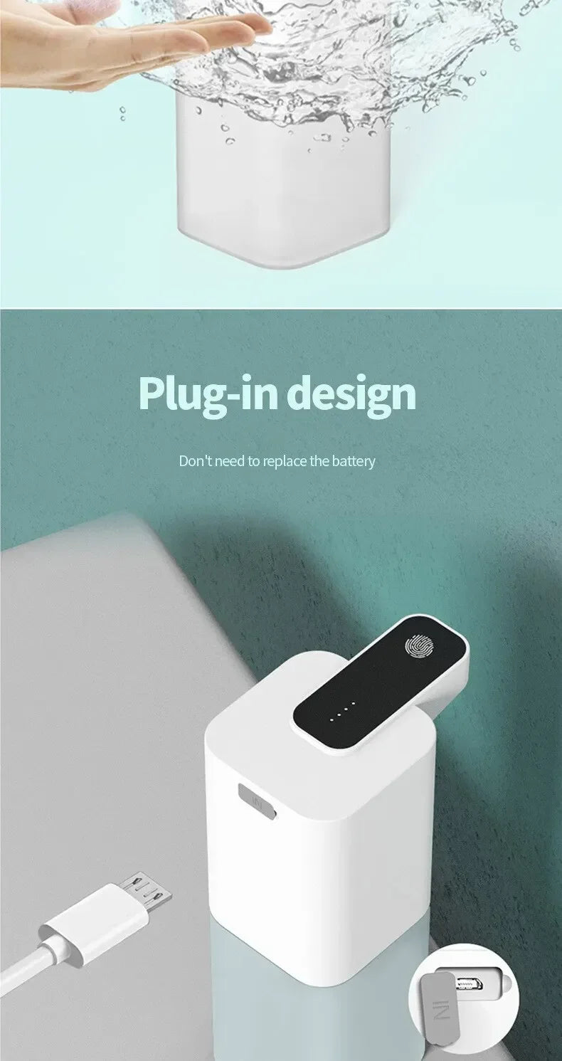 Dispensador de jabón automático de 400 ml, recargable por USB, dispensador de jabón de espuma portátil sin contacto y manos libres para el hogar